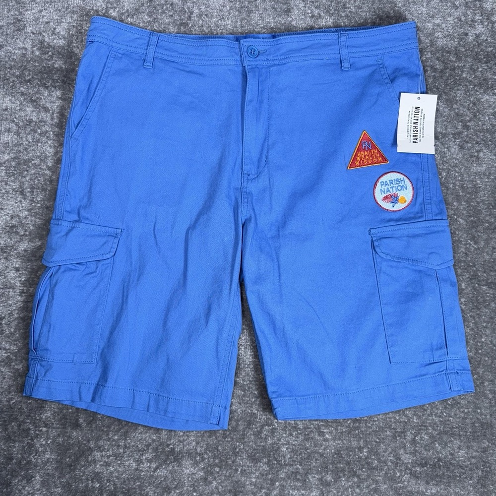 Parish Nation Shorts Men's 38 Blue Cargo Patches Stretch Outdoor Hiking‎ Camping